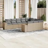 Set Divano da Giardino 10 pz con Cuscini Beige in Polyrattan 3223088