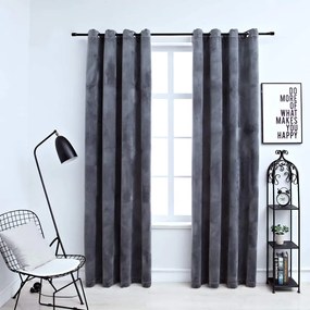 Tende Oscuranti Con Anelli 2 Pz Antracite İn Velluto 140x225 Cm /
