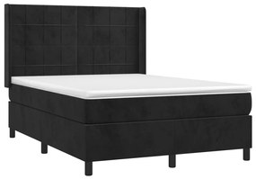 Letto a molle con materasso e led nero 140x200 cm in velluto