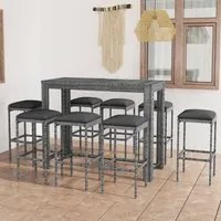 Set da Bar da Giardino 9 pz con Cuscini in Polyrattan Grigio 3064791