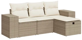 Set divano da giardino 4 pz con cuscini beige in polyrattan