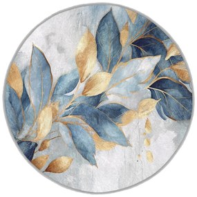 Tappeto rotondo blu/dorato lavabile ø 150 cm Golden Leaves – Mila Home
