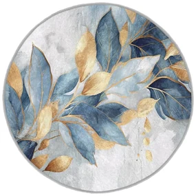 Tappeto rotondo blu/dorato lavabile ø 150 cm Golden Leaves – Mila Home