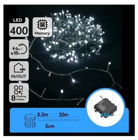 Aigostar - Catena luminosa natalizia LED da esterno 400xLED/8 funzioni 4xAA 20,3 m bianco freddo