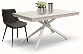 Tavolo VOLPAIA in legno, finitura bianco frassinato e metallo verniciato bianco, allungabile 160&#215;90 cm &#8211; 210&#215;90 cm