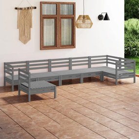 Set divani da giardino 7 pz in legno massello di pino grigio