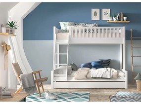 Letto a castello in pino bianco con spazio contenitivo 140x200/90x200 cm SCOTT - Vipack