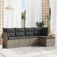 Set Divano da Giardino 5 pz con Cuscini Grigio in Polyrattan 3249399