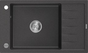 Mexen Elias lavello in granito a 1 vasca con scolapiatti 795 x 480 mm, nero maculato, sifone cromato - 6511791005-76