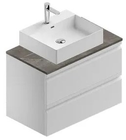 Mobile da bagno sotto lavabo Pull bianco laccato opaco L 80 x H 56 x P 46 cm 2 cassetti, lavabo non incluso