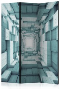 Paravento Tunnel geometrico II (3-parti) - blocchi blu in legno