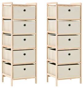 Scaffali Con 5 Cesti İn Tessuto 2 Pz İn Legno Di Cedro Beige /