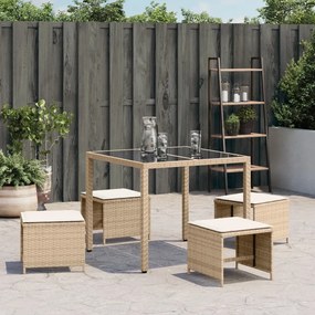 Sgabelli giardino con cuscini 4pz beige 40x40x35 cm polyrattan