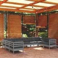 Set Divani da Giardino 9 pz con Cuscini Grigi Massello di Pino 3097321