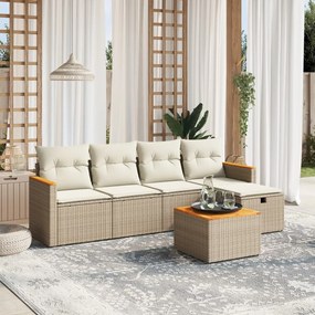 Set divano da giardino 6 pz con cuscini beige in polyrattan