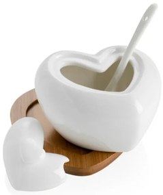 Zuccheriera in porcellana con cucchiaio e sottobicchiere in bambù Cuore - Brandani