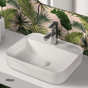 Lavabo D'Appoggio O Sospeso In Ceramica Bianco Lucido Da 50 cm