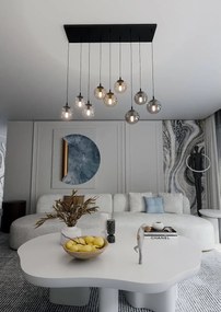 Lampadario a Sospensione in Acciaio e Vetro COSMO 9 Nero 9xE14