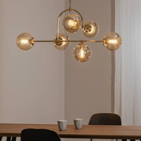 Lucea Lampada a sospensione Portemo, ottone, lunghezza 104 cm, a 6 luci, vetro