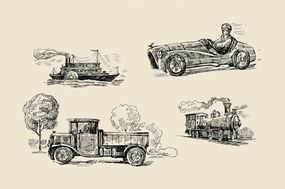 Carta da parati – Mezzi di trasporto in stile retrò