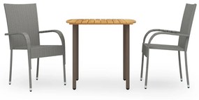 Set Mobili Da Pranzo Per Giardino 3 Pz Polyrattan Grigio /