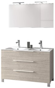 Mobile Bagno 120cm a Terra Con Lavabo doppia Vasca, Tre Cassetti e Specchio