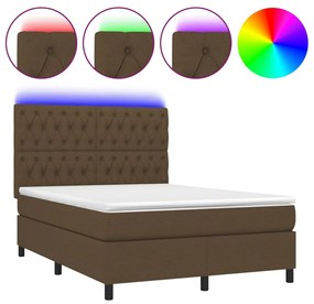 Letto a molle materasso e led marrone scuro 140x200 cm tessuto