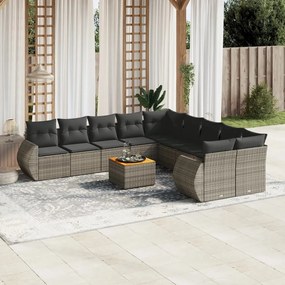 Set divani da giardino 11 pz con cuscini in polyrattan grigio