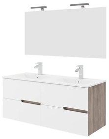 Mobile sottolavabo, lavabo e specchio EVA rovere fumo e bianco in mdf L 121 x H 51 x P 46 cm 2 vasche 4 cassetti