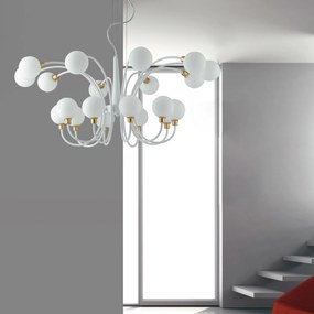 Lampadario Sospensione Aida Class Colore Bianco Oro 28W Mis 96 x 42 x 133 cm