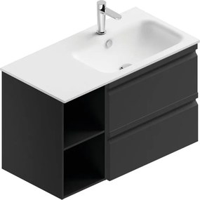 Mobile bagno sospeso con lavabo L 90 x H 56 x P 46 cm grigio grafite opaco in mdf 2 cassetti per vasca a destra Pull