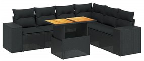 Set divani da giardino con cuscini 7pz nero polyrattan