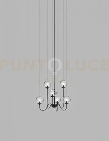 Puppet sospensione 6p cristallo trasparente nero opaco 6 luci attac...