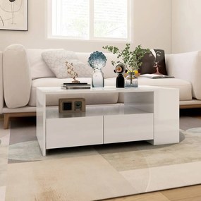 Tavolino da salotto bianco lucido 102x55x42 cm legno compensato