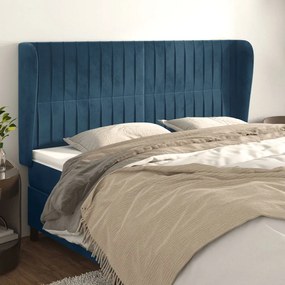Testiera Ad Orecchio Blu Scuro 203x23x118/128 Cm İn Velluto /