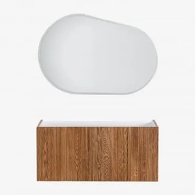 Set Mobili Da Bagno Fiore In Legno Con Lavabo Integrato Legno Scuro & Ovalado Led Y Antivaho (120x80 Cm) Meunier & Senza Rubinetto - Sklum