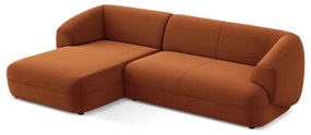 Divano angolare arancione (con penisola a sinistra) con rivestimento in velluto Moana – Makamii