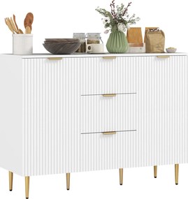 Credenza Moderna 120x40x89,5 cm con 3 Cassetti e 2 Armadietti in Legno e Metallo Bianco...