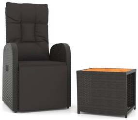 Set mobili giardino 2pz nero polyrattan e legno massello acacia