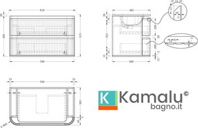 Mobile bagno 80 cannettato con lavabo incasso ceramica | KAM-NORTH-80C - KAMALU