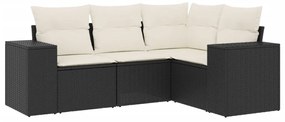 Set Divani da Giardino 4 pz con Cuscini Nero in Polyrattan