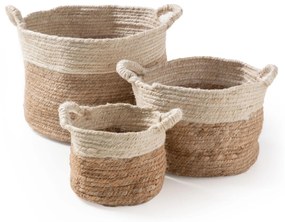 benuta Pure Set cestino (a 3 pezzi) Aylin Crema/Beige ø 110 cm rotondo - Tappeto design moderno soggiorno