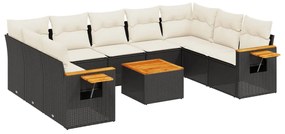 Set divani da giardino 10pz con cuscini in polyrattan nero