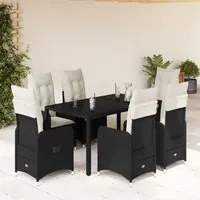 Set da Bistr da Giardino 7 pz con Cuscini Nero in Polyrattan 3276992