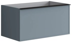 Mobile da bagno sotto lavabo Pixel frame frontale indaco e maniglia alluminio nero laccato opaco L 80 x H 40 x P 45.5 cm 2 cassetti, lavabo non incluso