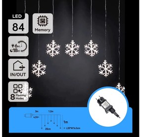 Aigostar - LED Catena natalizia da esterno 84xLED/8 funzioni 1,2x1m IP44 bianco freddo con fiocchi di neve