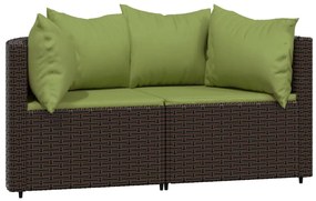 Set mobili da giardino 3 pz con cuscini in polyrattan marrone