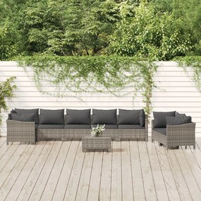 Set divani da giardino 9 pz con cuscini in polyrattan grigio