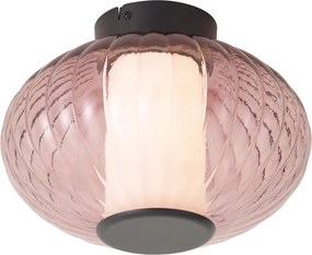 Plafoniera di design nera 28 cm con vetro viola con LED dimmerabile a 3 livelli - Margherite