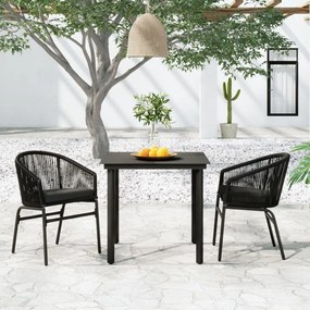 Set mobili da pranzo per giardino 3 pz nero